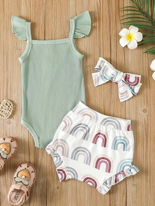 Baby Bodysuit, Shorts & Headband Set
