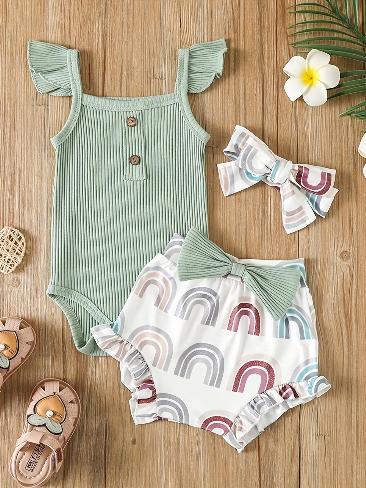 Baby Bodysuit, Shorts & Headband Set