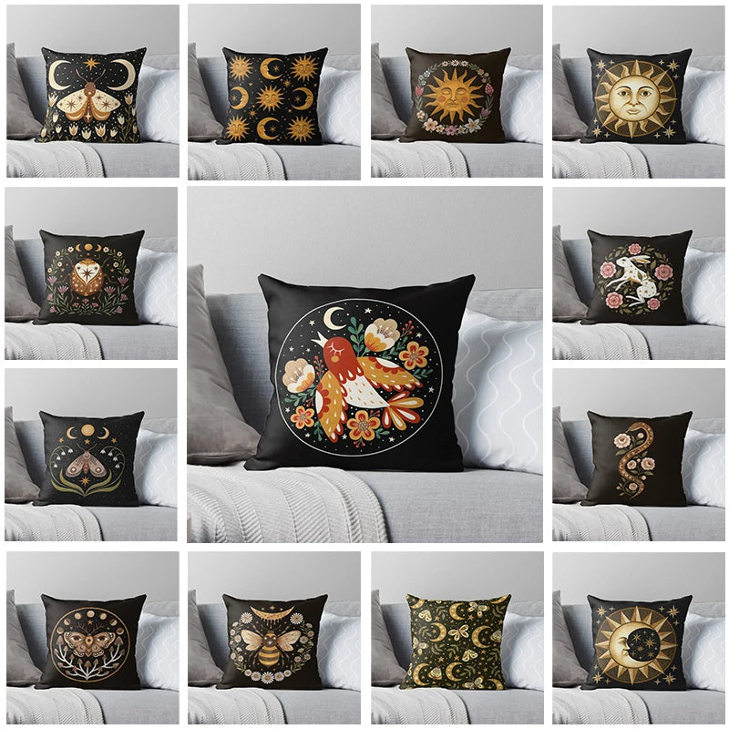 Black Floral-Style Cushion Cover