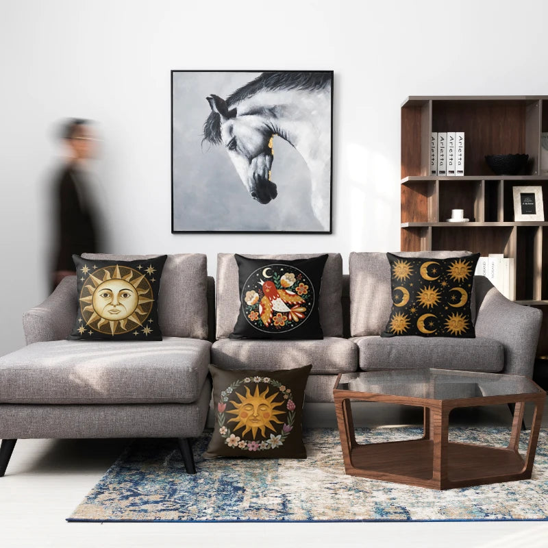 Black Floral-Style Cushion Cover