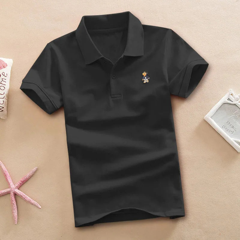 Bear Detail Cotton-Blend Polo Shirt