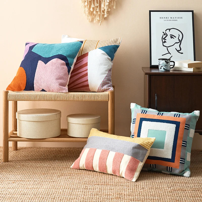 Colorful Embroidered Cushion Cover