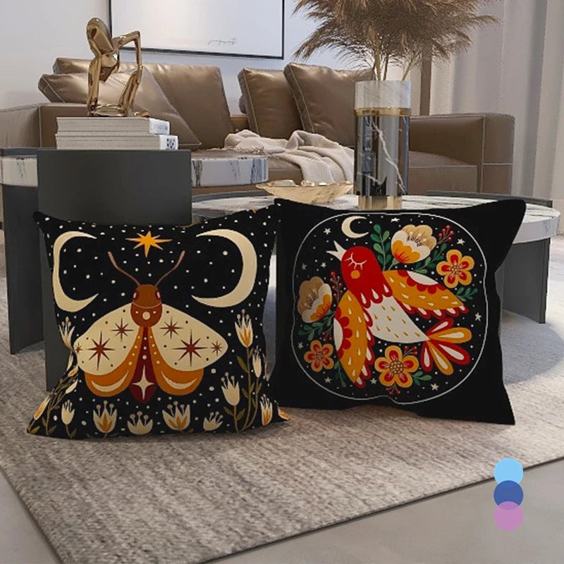 Black Floral-Style Cushion Cover