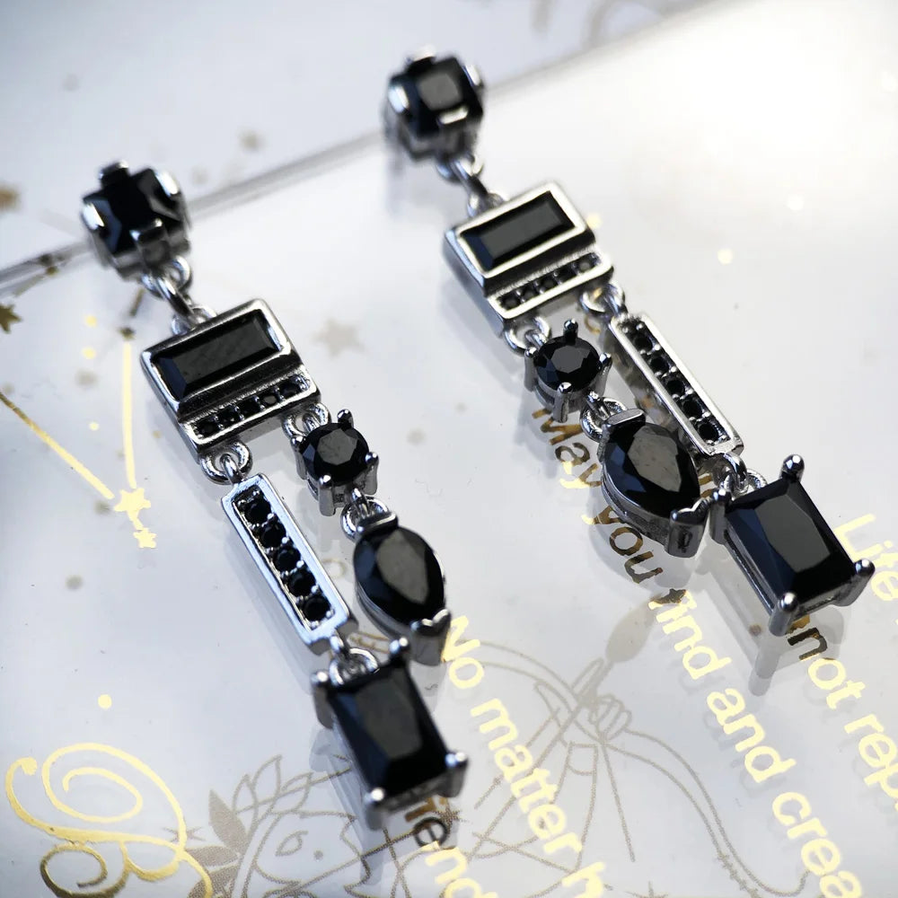 Black Mixed-Shape Drop Earrings