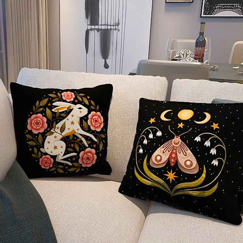 Black Floral-Style Cushion Cover