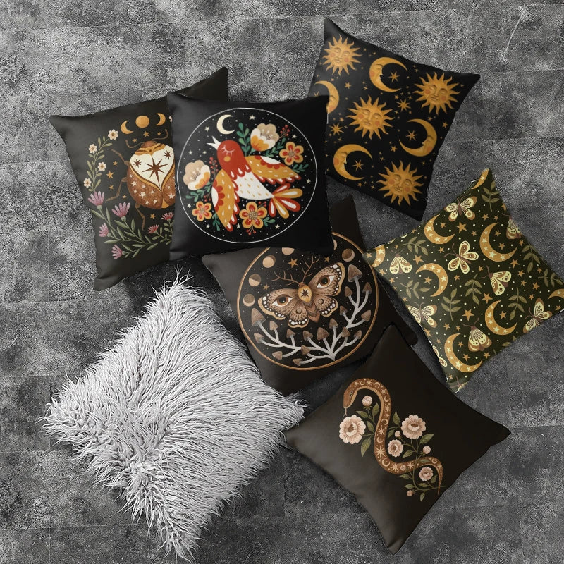 Black Floral-Style Cushion Cover