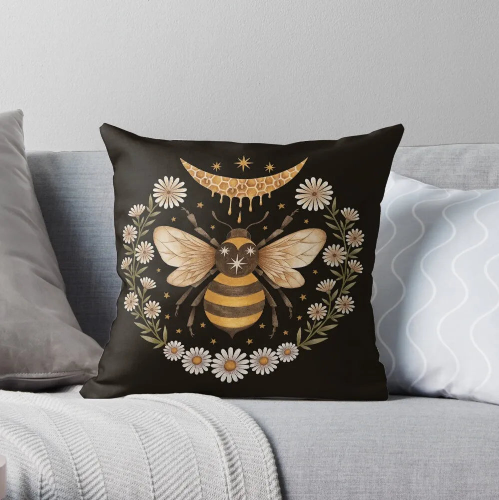 Black Floral-Style Cushion Cover