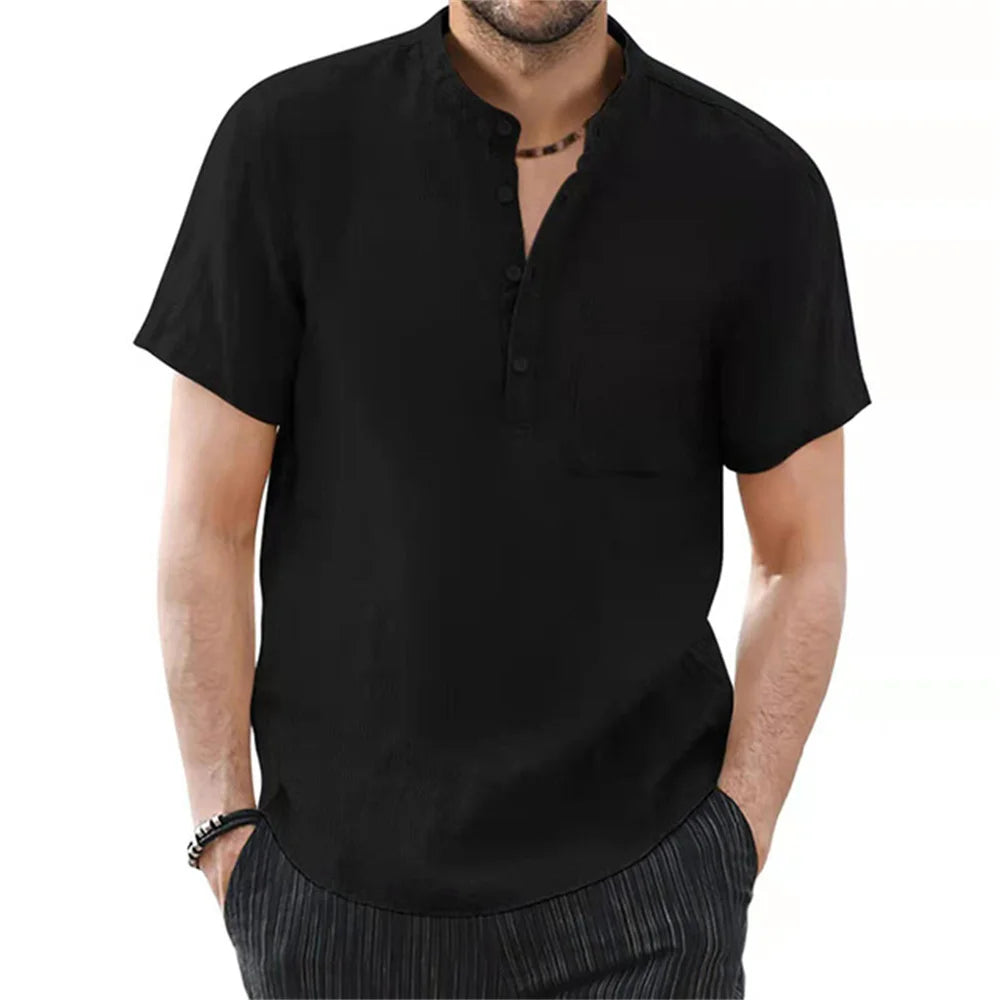 Cotton-Linen Short-Sleeve Henley