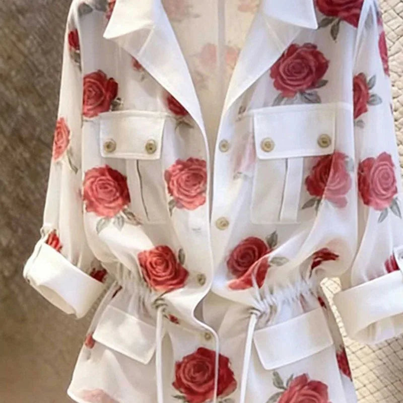Rose-Print Tie-Waist Shirt