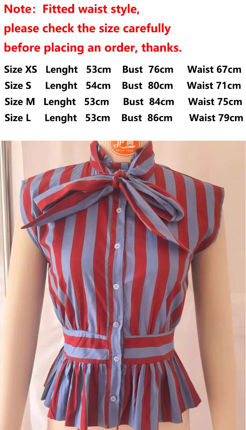 Bow-Detail Sleeveless Stripe Shirt