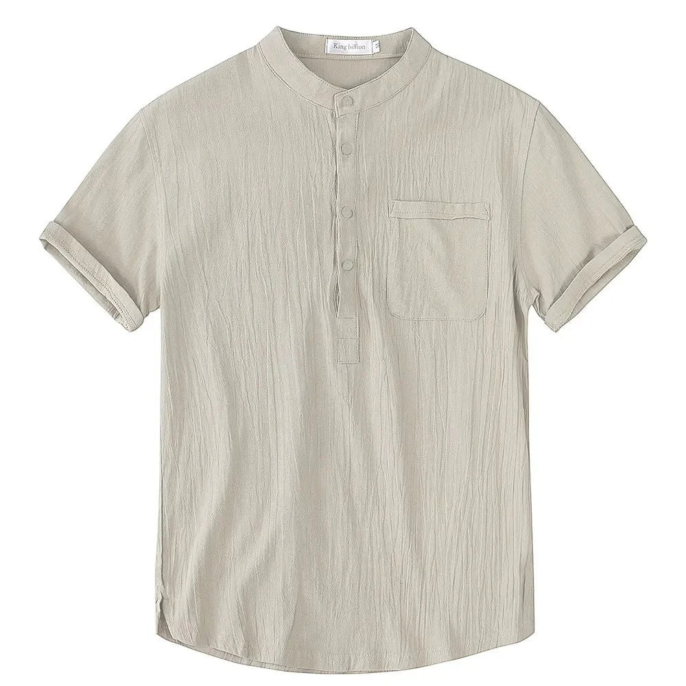 Cotton-Linen Short-Sleeve Henley