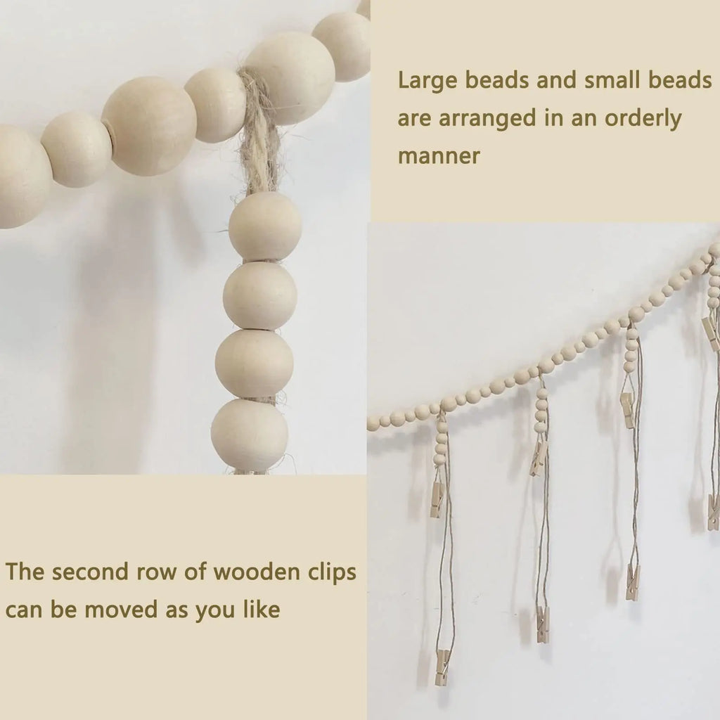 Wooden-Bead Hanging Photo Display
