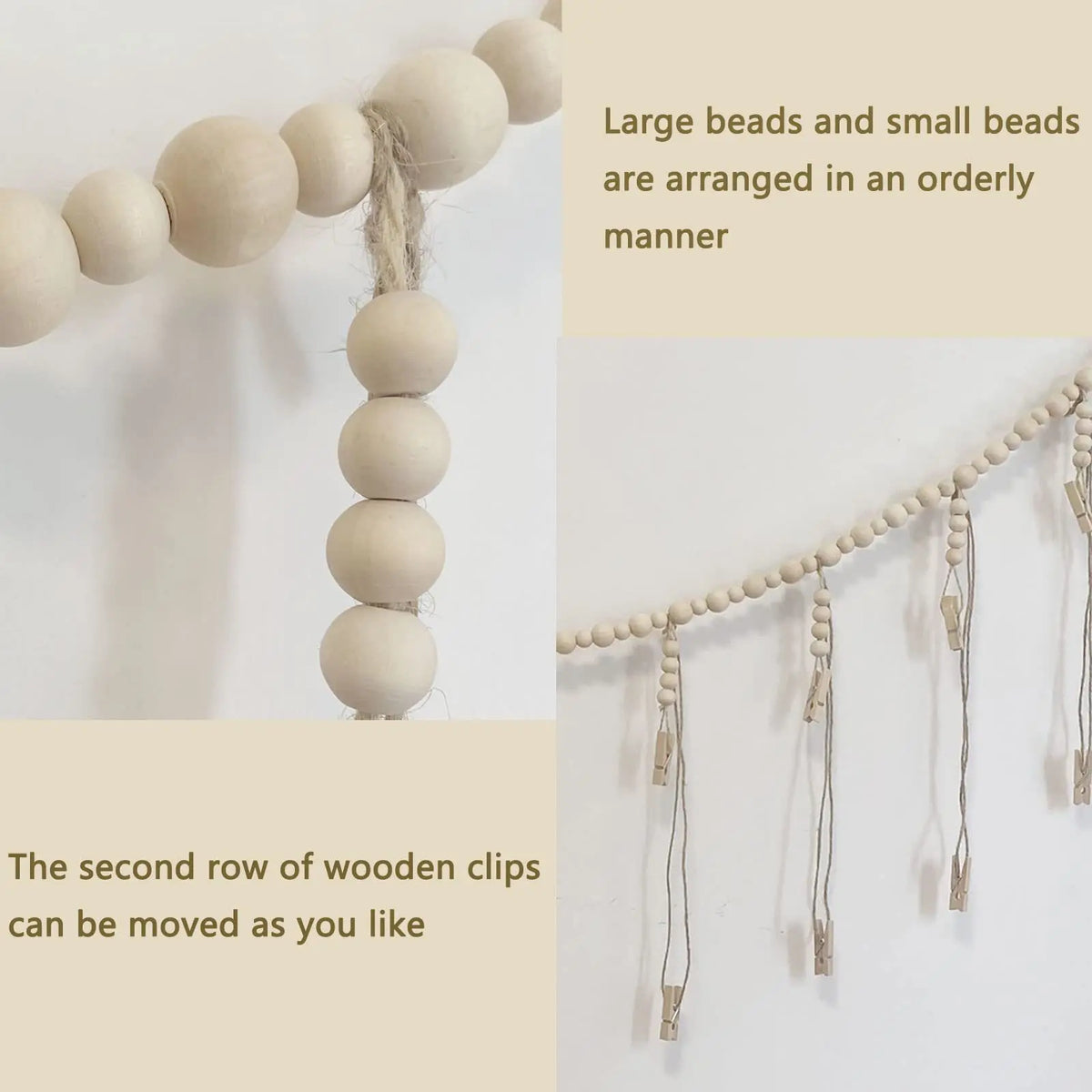 Wooden-Bead Hanging Photo Display