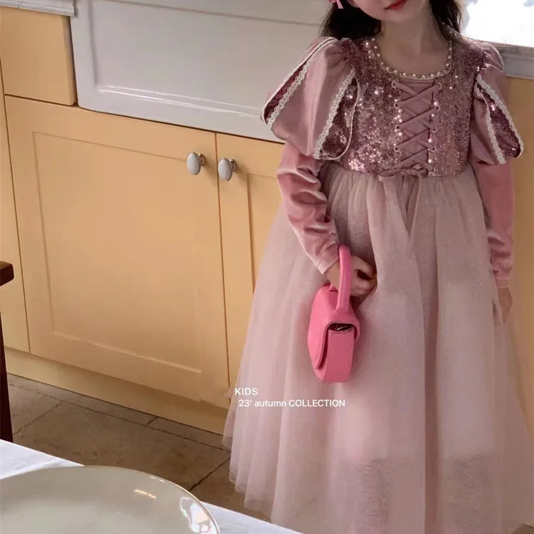 Appliqué Long-Sleeve Occasion Dress