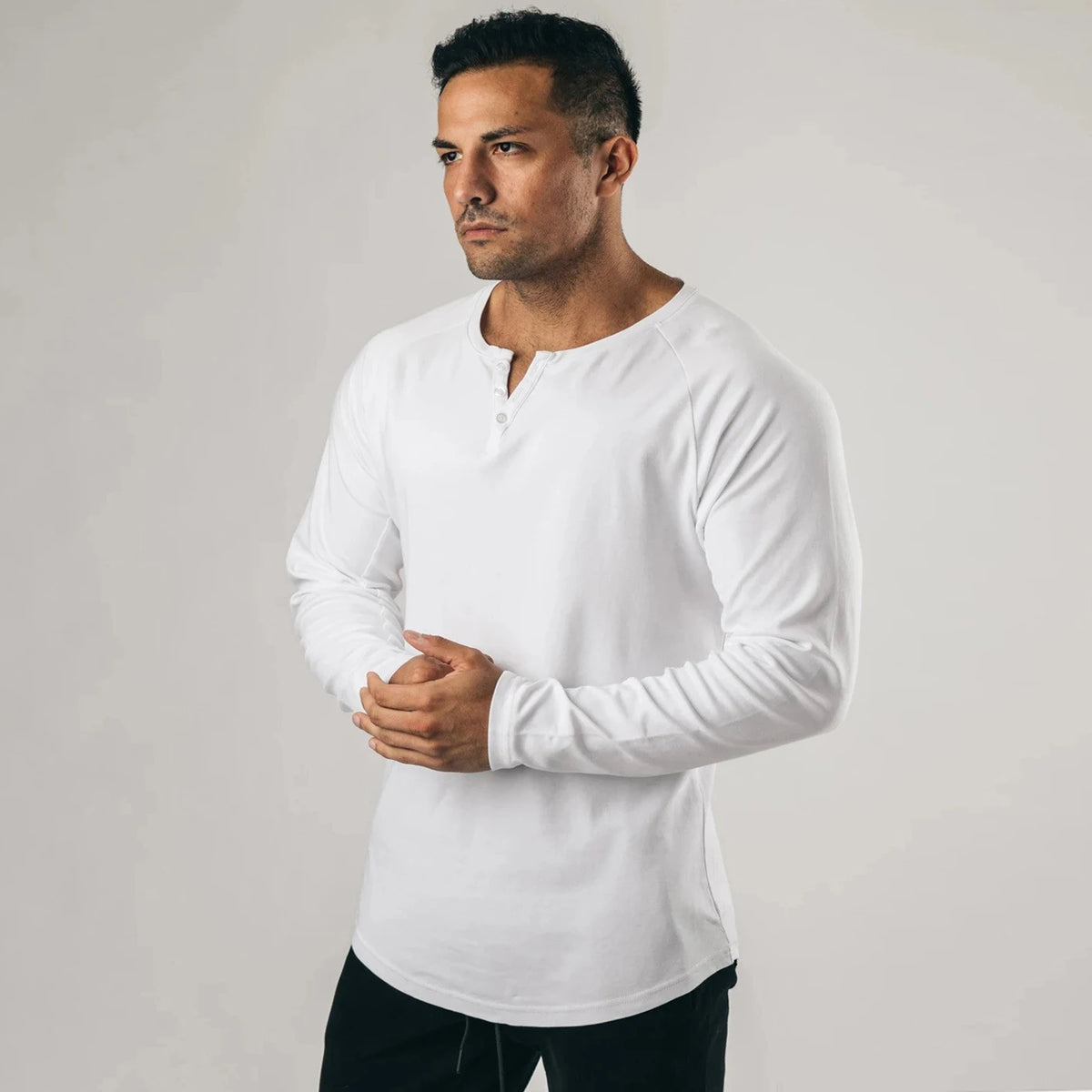 Long-Sleeve Cotton-Blend Henley