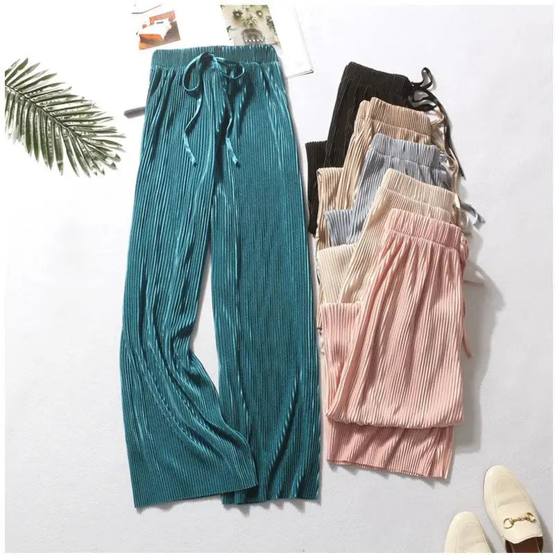 Pleated Wide-Leg Summer Trousers