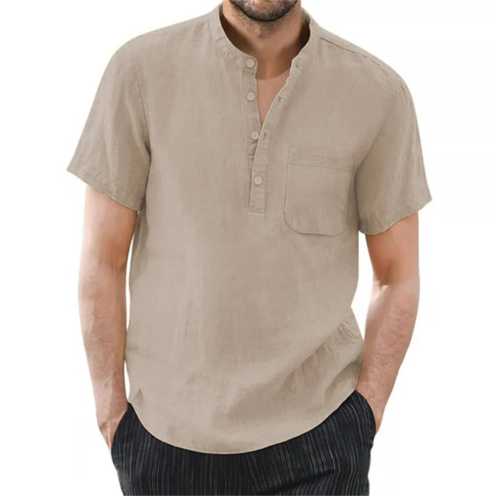 Cotton-Linen Short-Sleeve Henley