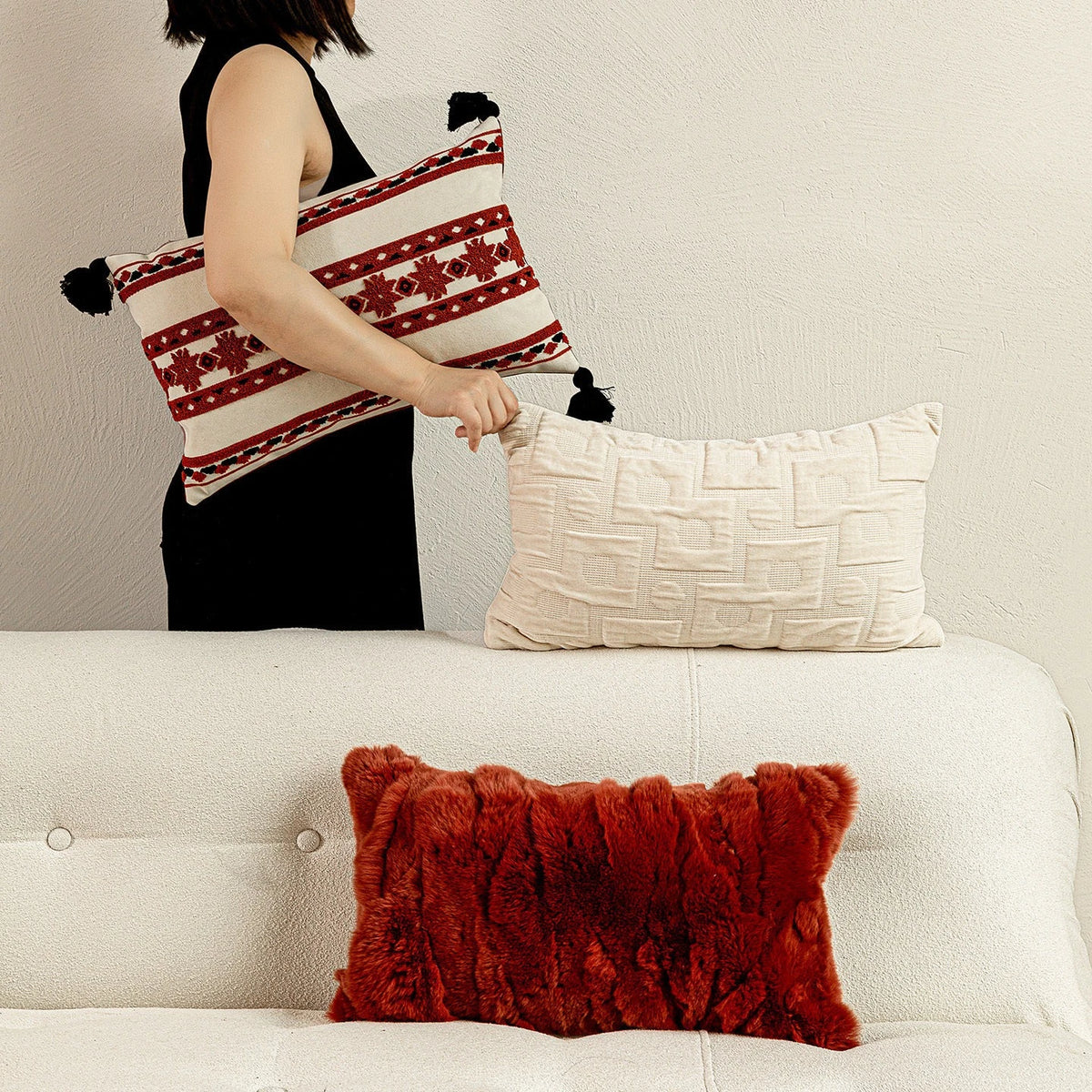 Burgundy Lumbar Cushion Cover