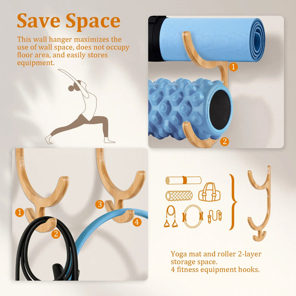 Wooden Yoga Mat Wall Rack Pair
