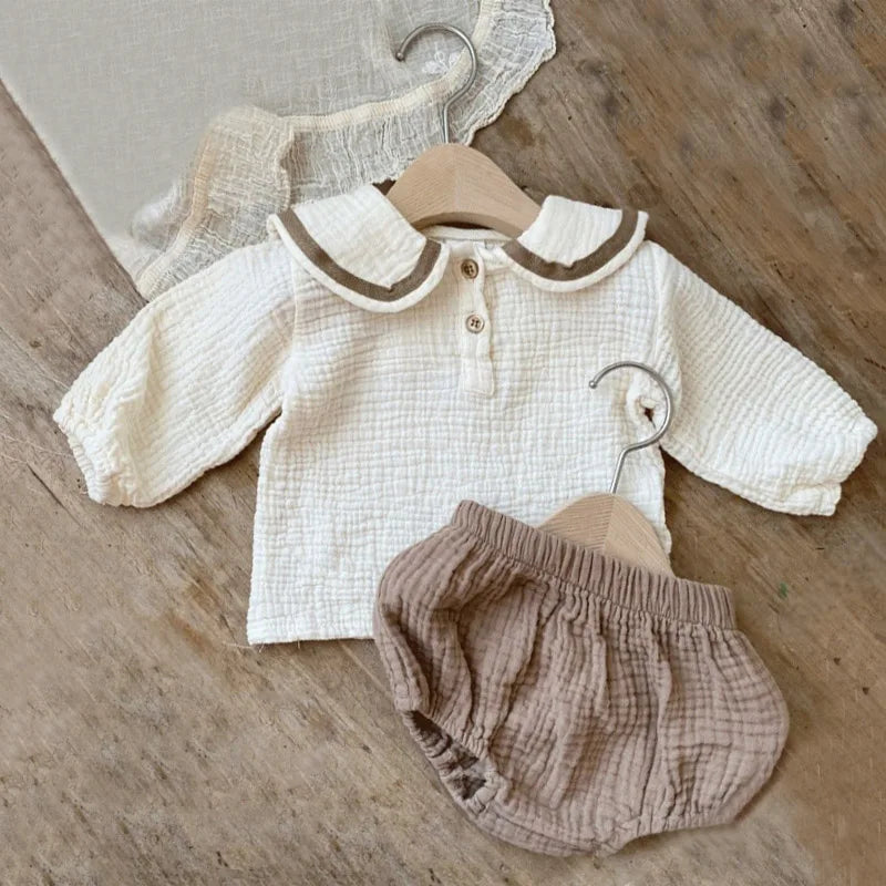Navy-Inspired Cotton Shirt & Bloomer Set