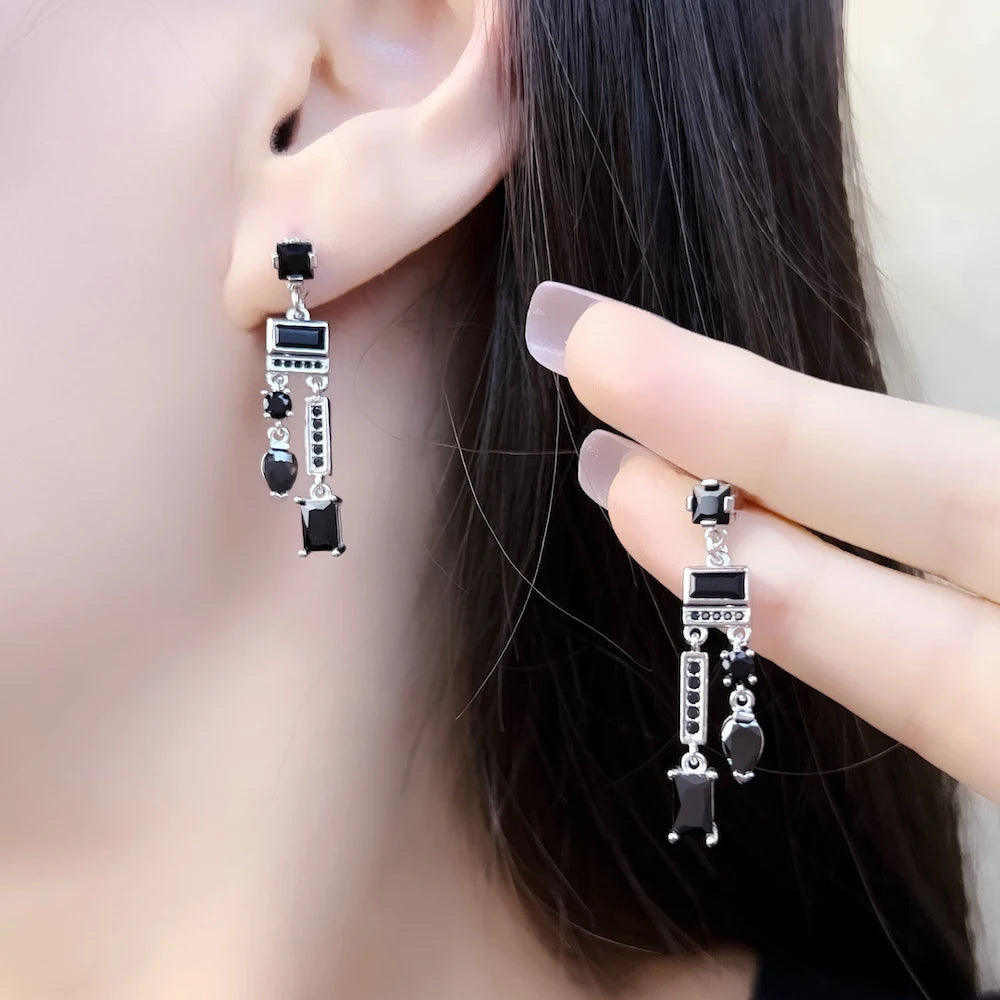 Black Mixed-Shape Drop Earrings