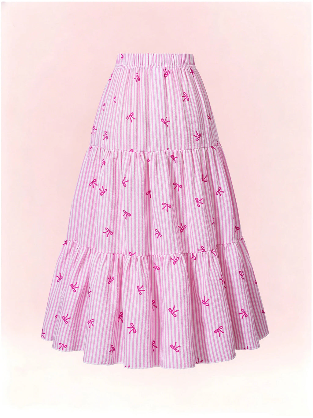 Bow-Print Striped Skirt