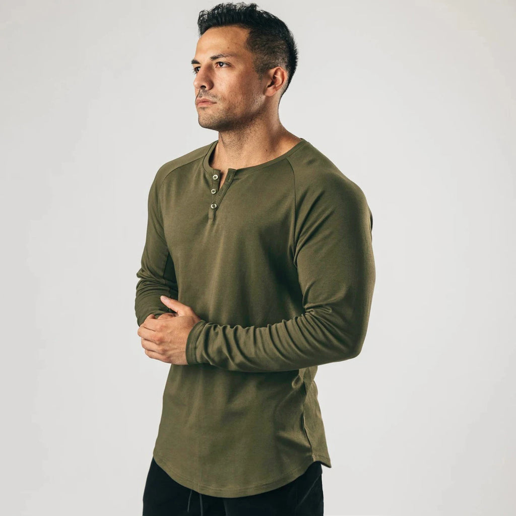 Long-Sleeve Cotton-Blend Henley