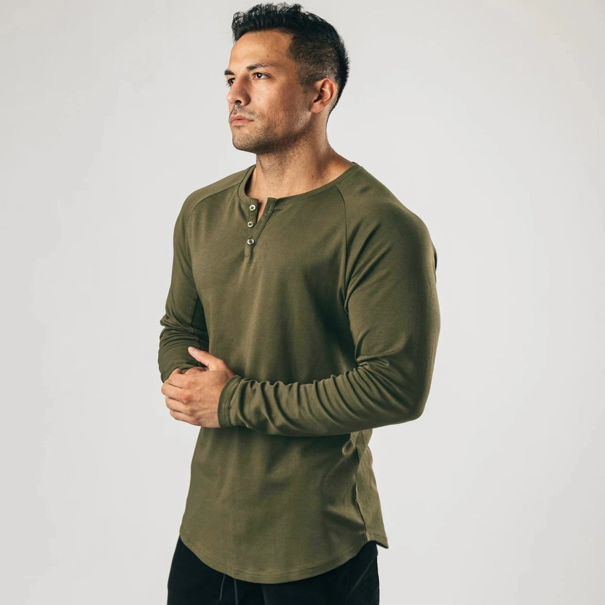 Long-Sleeve Cotton-Blend Henley