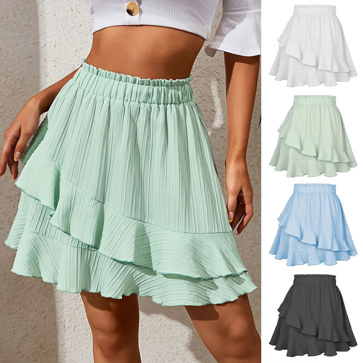 Asymmetric Ruffle Mini Skirt