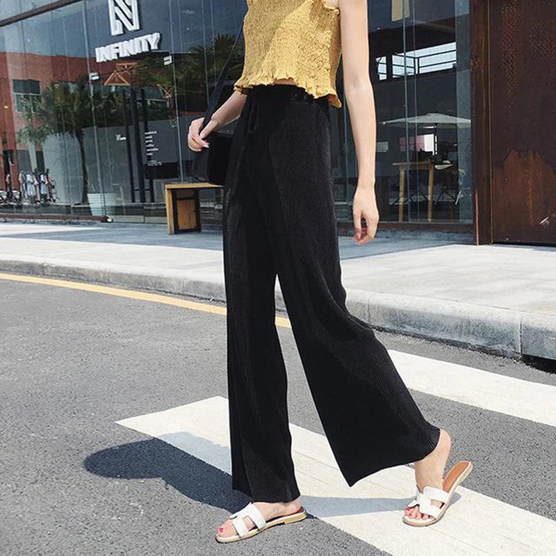 Pleated Wide-Leg Summer Trousers