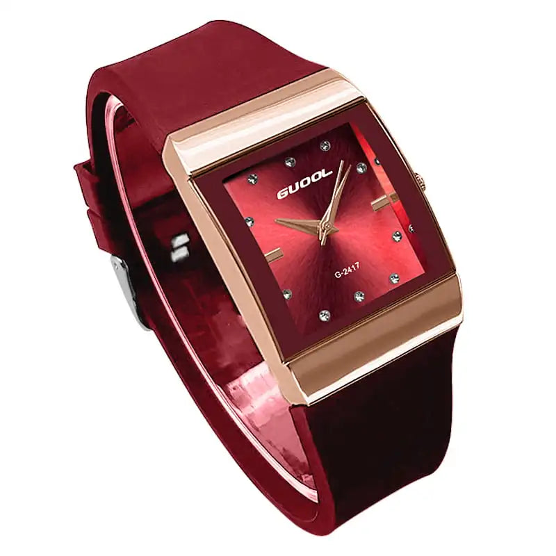 Square Dial Rubber-Strap Quartz Watch