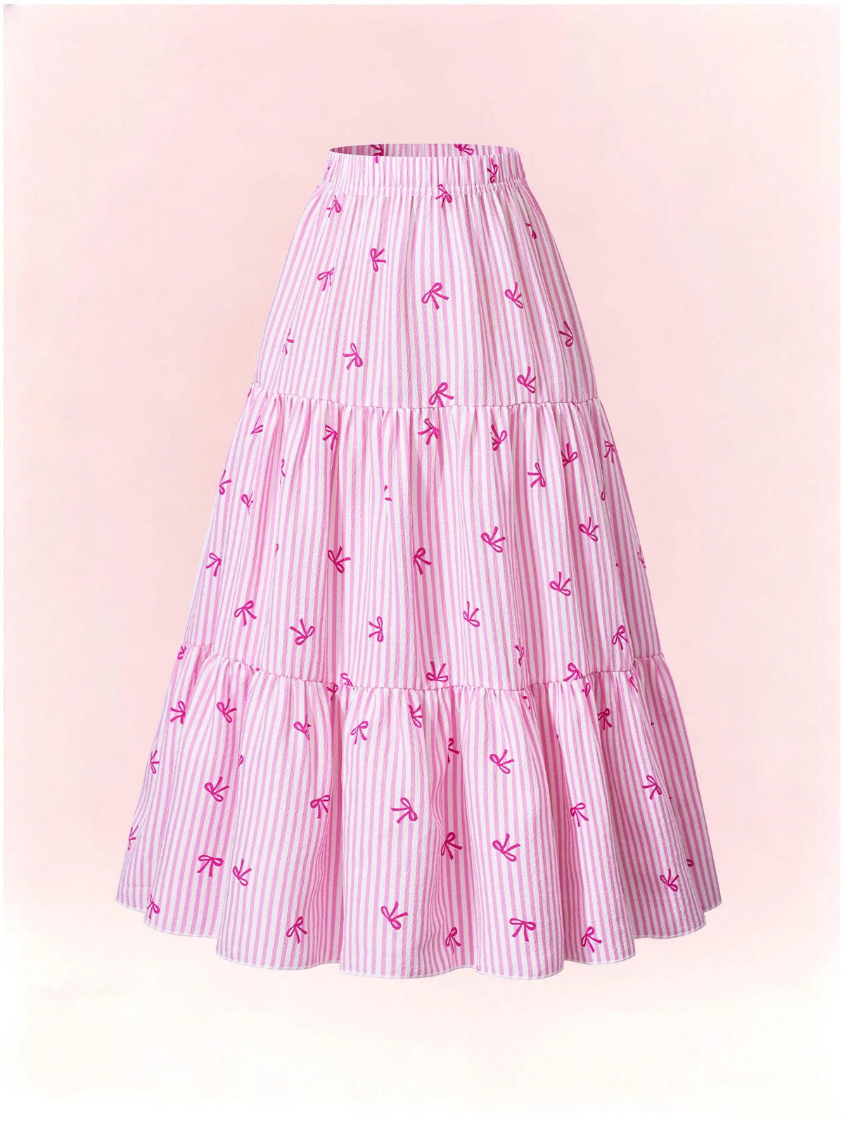 Bow-Print Striped Skirt