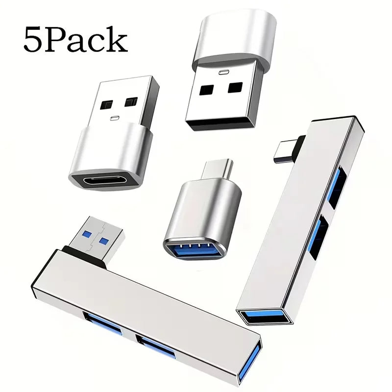 Five-Piece USB Adapter and Hub Set