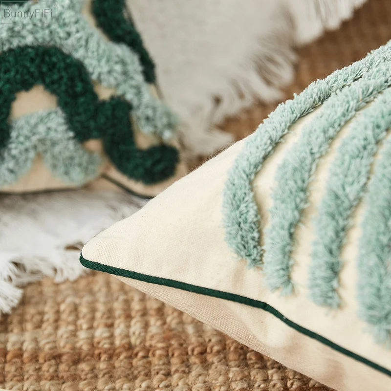 Blue Tufted Geometric Cushion Cover