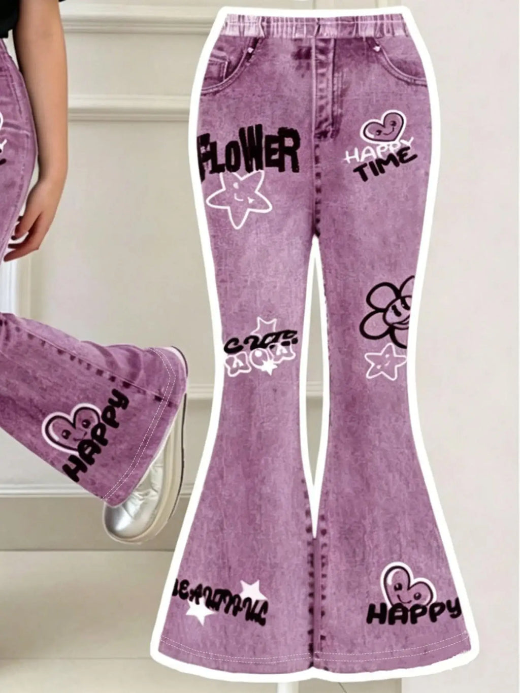 Smiley Top & Purple Flared Pants Set