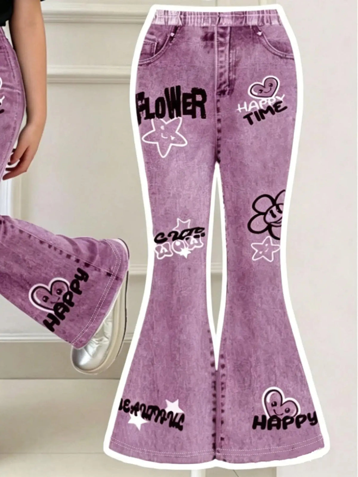Smiley Top & Purple Flared Pants Set