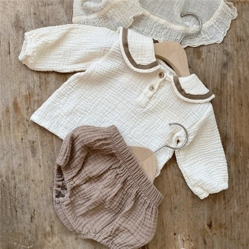 Navy-Inspired Cotton Shirt & Bloomer Set