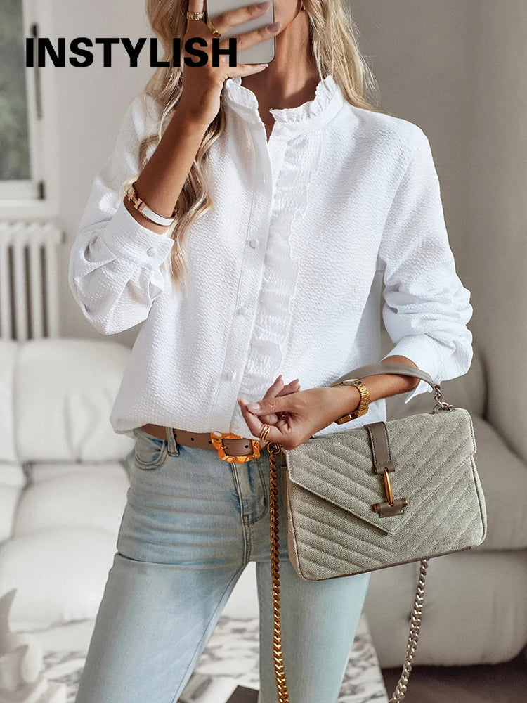 Ruched Stand-Neck Blouse