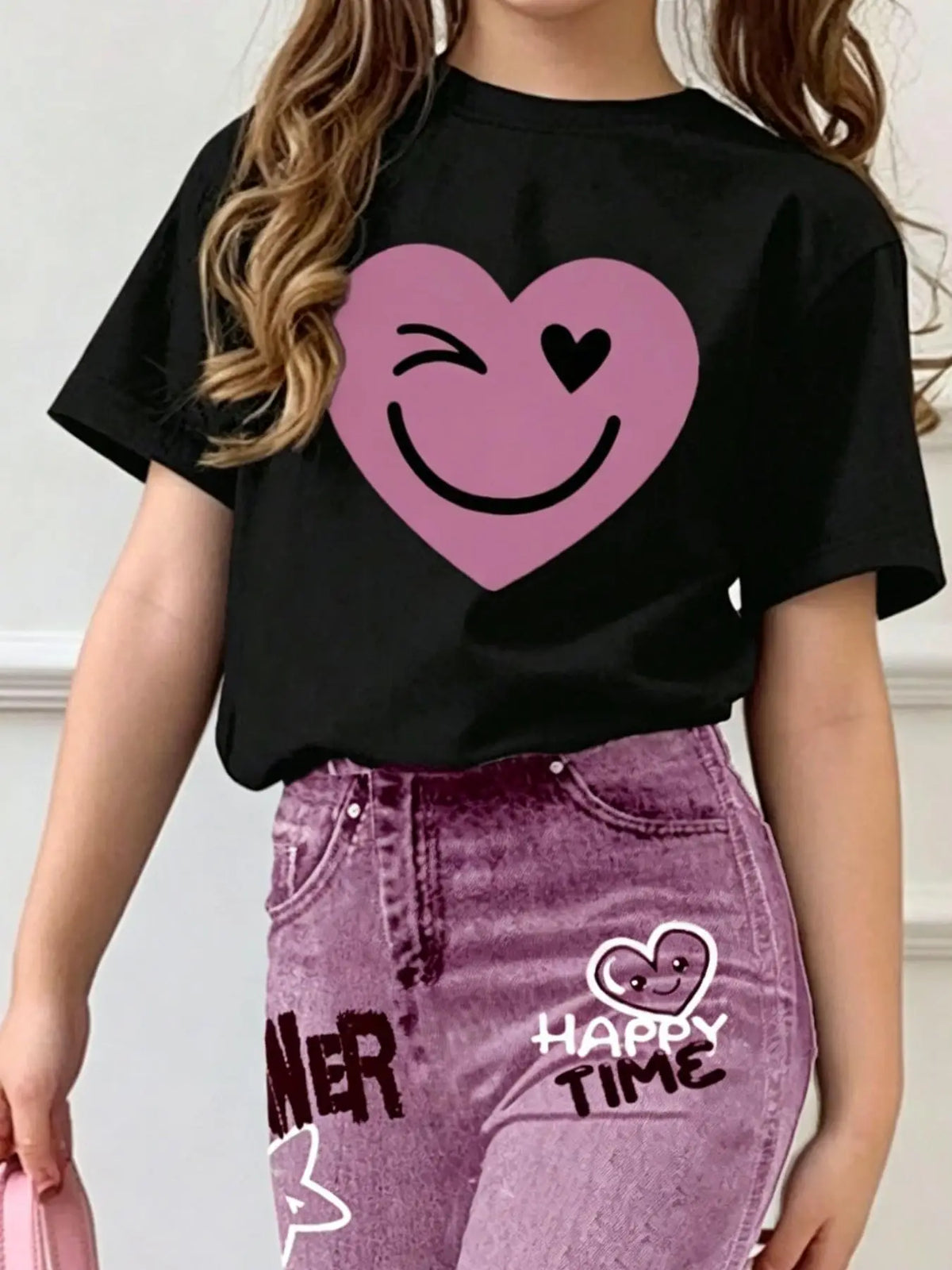 Smiley Top & Purple Flared Pants Set