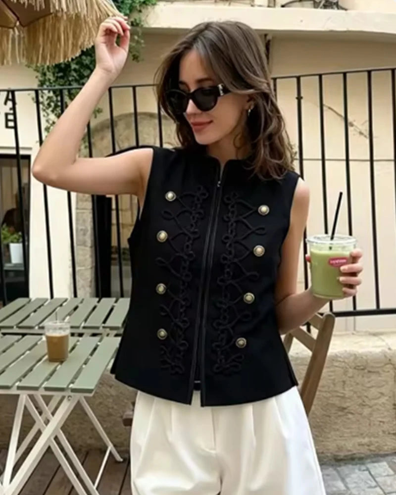 Sleeveless Button-Detail Top