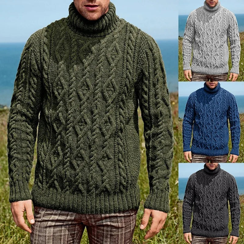 Cable-Texture Turtleneck Sweater