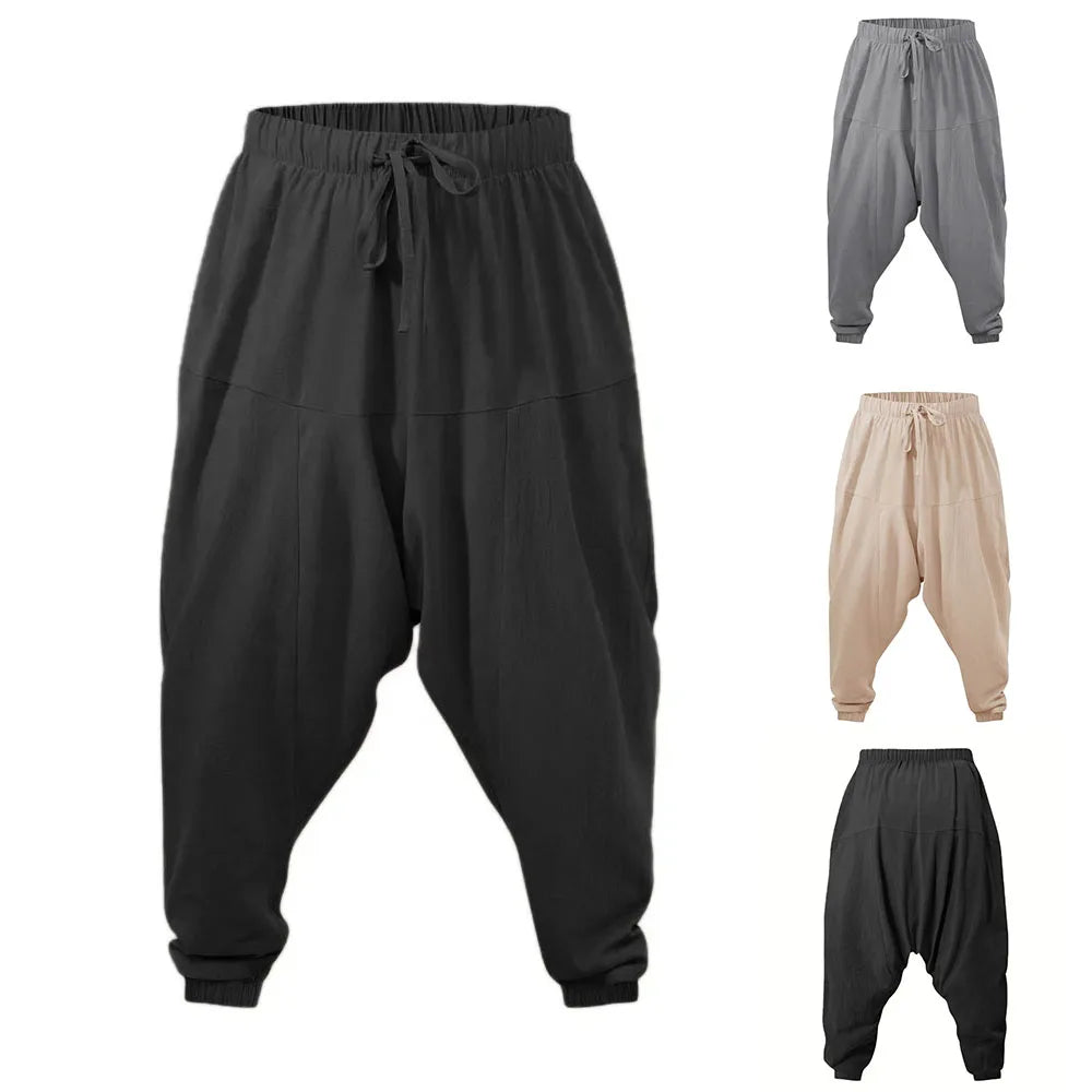 Cotton-Linen Drop-Crotch Trousers