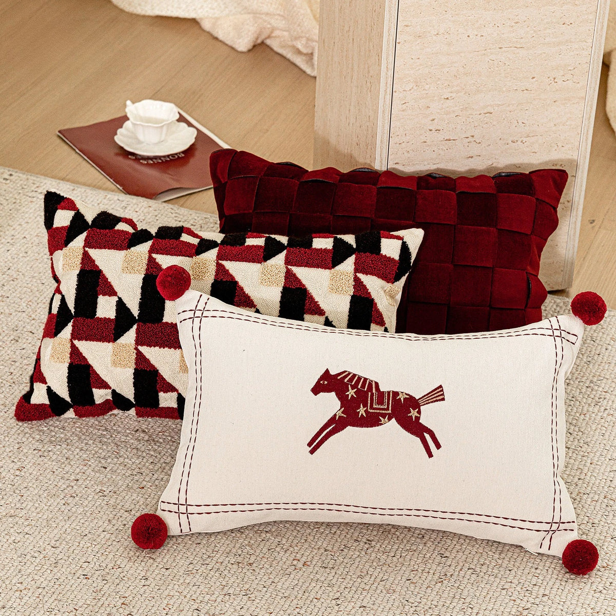 Burgundy Lumbar Cushion Cover