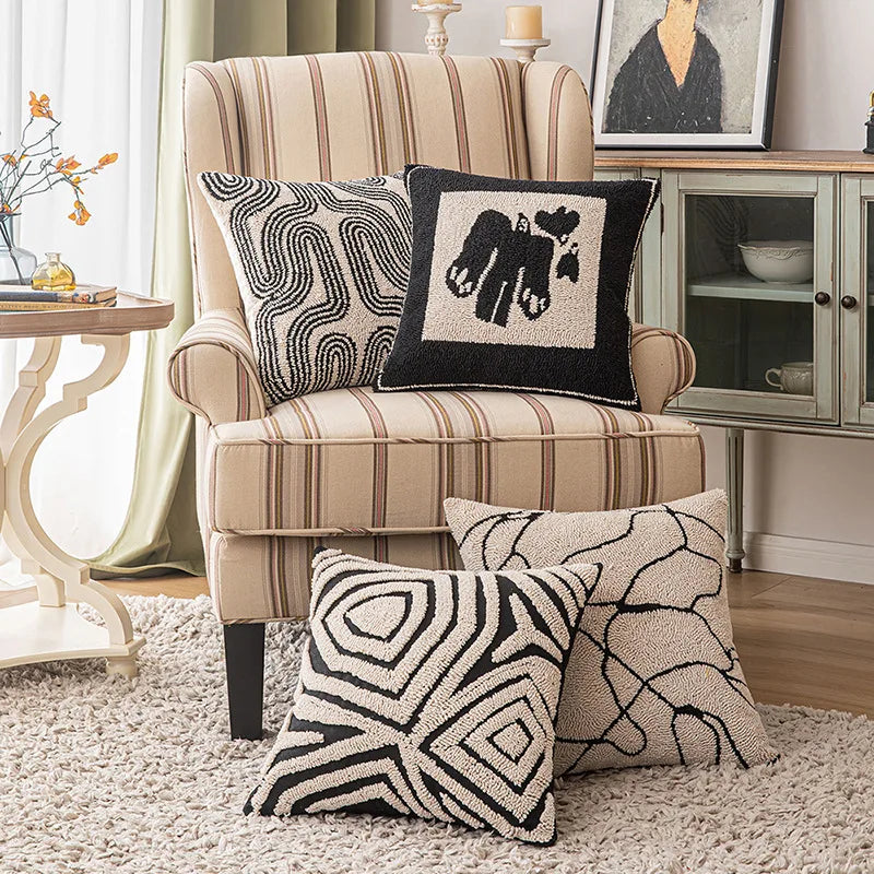 Abstract Embroidered Cushion Cover