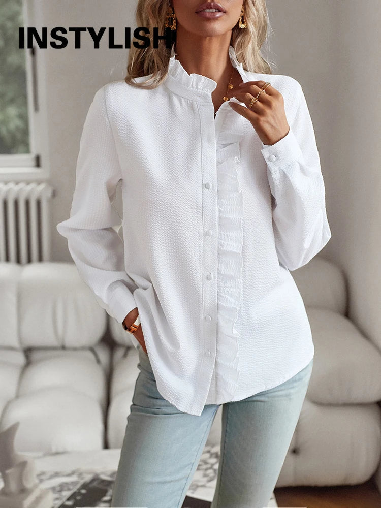 Ruched Stand-Neck Blouse