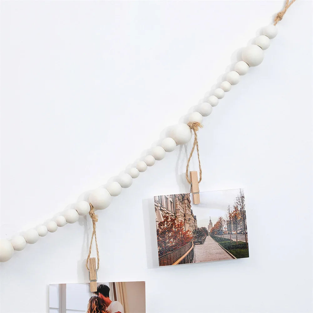 Wooden-Bead Hanging Photo Display