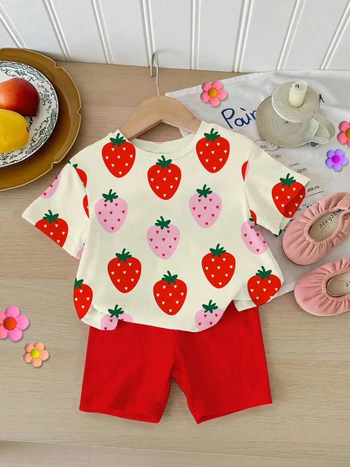 Strawberry Top & Red Leggings Set