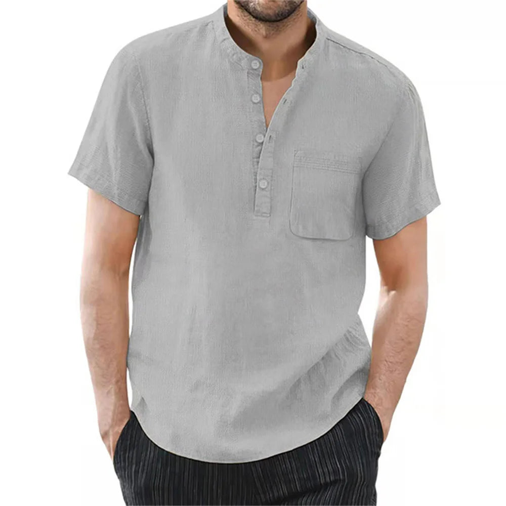 Cotton-Linen Short-Sleeve Henley