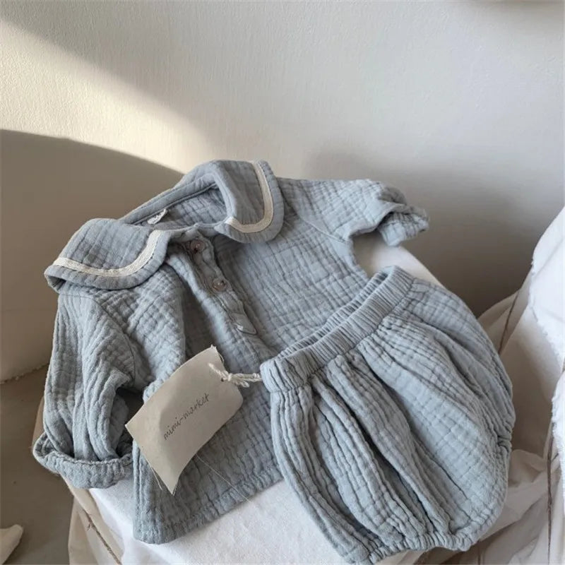 Navy-Inspired Cotton Shirt & Bloomer Set