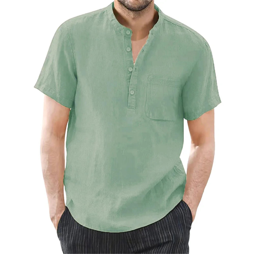 Cotton-Linen Short-Sleeve Henley